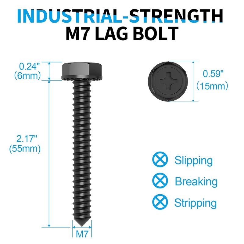 HOME VISION Lag Bolt Kit for TV Wall Mount, Including M7x55mm Lag Bolts, Wall Anchors, Washers, Allen Key, Bubble Level, for Wood Stud/Brick/Concrete Wall Installation - Image 2